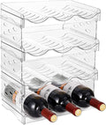 IEEK 4 Pack Stackable Wine and Water Bottle Holder Free-Standing Fridge Wine Bottle Organizers Clear Plastic Water Bottle Holder for Cabinet,Refrigerator,Pantry,Kitchen Countertops,Holds 12 Bottles