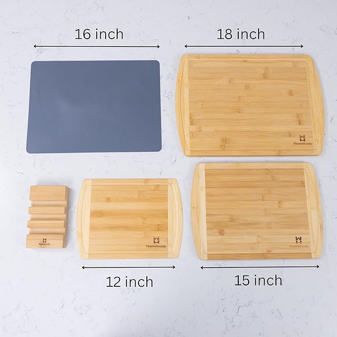 Premium Bamboo Cutting Board-(Set 3) Bamboo Serving Board/Charcuterie Boards-Wood Cutting Board Set/Wooden Chopping Board Set-Kitchen Gadgets