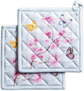 Maison d' Hermine Pot Holders 100% Cotton Heat Resistant Potholders 8" x 8" Hot Pads with Loop Cooking Baking Gifts for Mothers Day Handling Hot Pans Spring/Summer (Pack of 2, Blossoms in Spring)