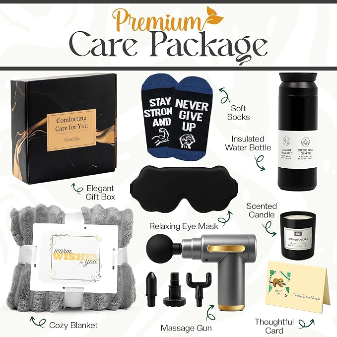 Get Well Soon Gifts for Men, Get Well Soon Gift Basket Men, Care Package for Man with Massage Gun, After Surgery, Cancer Gifts, Sympathy Gift Basket, Feel Better, Sick Friend, Recovery, Dad, Husband