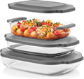 PEXO 6-Piece Glass Baking Dishes with Lids, Clear Glass Bakeware with Silicone Handles, (2.11QT, 3QT, 4.12QT) Casserole Dishes, Oven Dishwasher and Freezer safe, Rectangular Stackable Nesting Baking Dish set (Gray)
