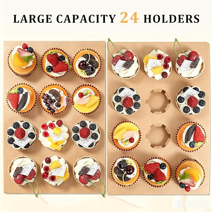 24 Count Cupcake Boxes, 8 Pack White Cupcake Containers with Windows and Inserts, Disposable Cupcake Carriers for Muffins, Treats, Pastries, 19 x 14 x 3.9 Inches (Brown, 24Count /8Pcs)