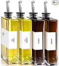 Spaceneat Olive Oil Dispenser Bottle - Includes 44 Kitchen Essential Labels - Cooking Oil Bottles for Kitchen, Coffee Syrup Dispenser - Pourer Spout with 11.8 fl oz Glass Container Cruet - 4pcs Silver