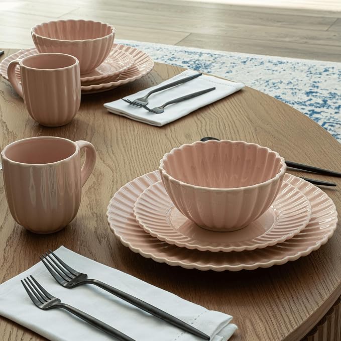 16 Piece Dinnerware Set Aruba (Pink Sunset) Plates, Bowls, and Mugs Set for 4
