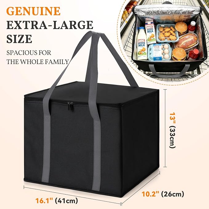 3-Pack XL-Large Insulated Grocery Bags, Collapsible Cooler Bags with Zipper, Multi-Purpose Insulated Tote for Shopping Camping Beach and Trips
