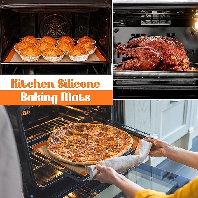 Nuanchu 8 Pieces Silicone Baking Mat Non-stick Silicone Baking Half Sheet 16.5'' x 11.6'' Silicones Cookie Sheet Easy Clean Oven Cookie Liner for Oven Making, Macaroon, Bread Pastry (Orange)