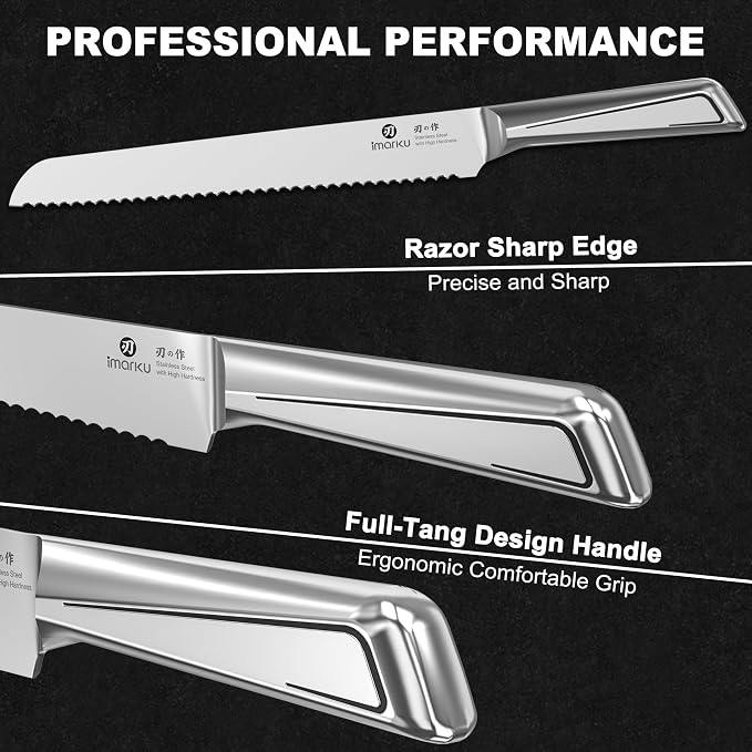 imarku Serrated Bread Knife 10 Inch, Japanese Razor Sharp High-Carbon Stainless Steel Bread Cutting Knife with Ergonomic Handle for Homemade Bread/Sourdough/Bagels/Cake Clean Low-Crumb Cuts