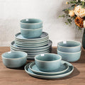 GBHOME Ceramic Dinnerware Sets for 6, 18 Pieces Stoneware Plates and Bowls Sets, Scratch Resistant Dishes, Dishwasher & Microwave Safe, Reactive Glaze-Malachite Green