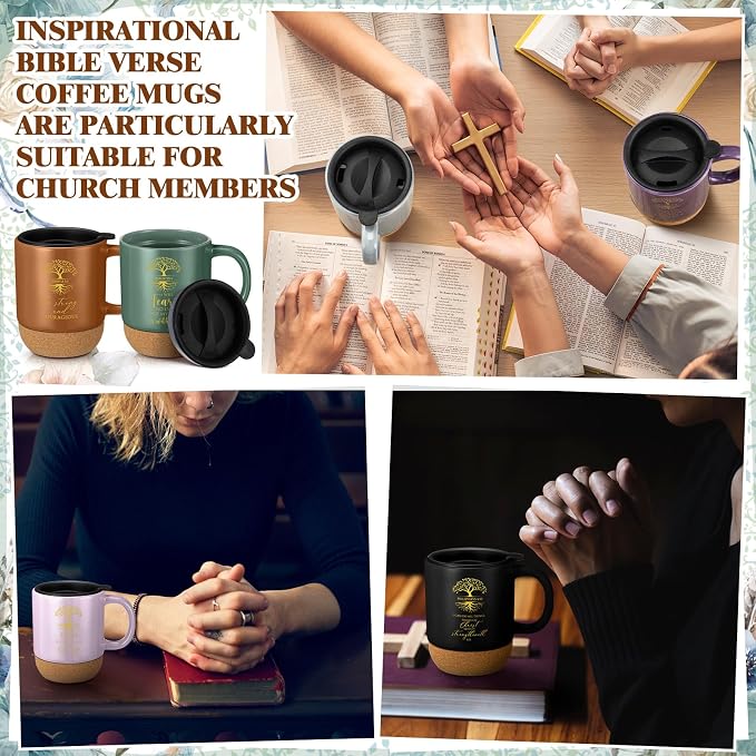 Jingmore 10 Pcs Christian Gift Bulk Religious Mugs with Bible Verse Coffee Cup 15oz for Teacher Nurse Women Men Church Member Employee Mom Dad Clergy Pastor(English Tree of Life)