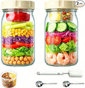 2 Pack Glass Salad Jars with Lids Meal Prep, 32oz Meal Prep Glass Salad Jars with 2 Stainless Steel Forks Wet/Dry Dressing Cups for Home, Office and Outdoor, 32oz Mason Jars