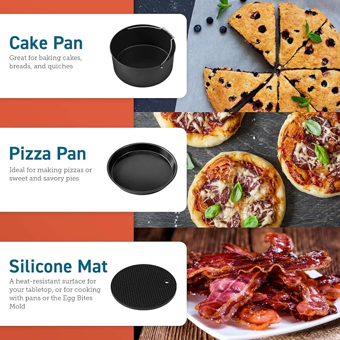 COSORI Air Fryer Accessories, Set of 6 Perfect for Most 5.0 Qt and Larger Ovens, Cake & Pizza Pan, Metal Holder, Rack & Skewers, etc, BPA Free, Nonstick, Dishwasher Safe, 5.8 QT, Black