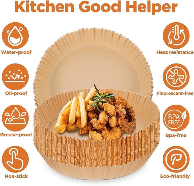 400 Pcs 9 Inch Air Fryer Liners, Round Disposable Non-Stick Food Grade Parchment Baking Paper For 5-12 QT Air Fryers, Microwave, Steamer