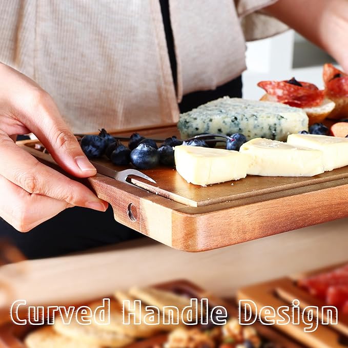 hecef Extra Large Charcuterie Board Set, 3-in-1 Magnetic Acacia Wood Cheese Platter with Storage Bag, Outdoor Picnic Serving Tray for Housewarming, Wedding, Anniversary, Birthday, Feast