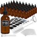 Nevlers 4 Oz Amber Glass Dropper Bottle 48 Pack | Set of Glass Tincture Bottles with Dropper, Funnel, Brush, Marker, Labels & Shrink Wrap | Amber Bottles with Eye Droppers for Liquids & Essential Oil