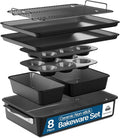 Bakken 8-Piece Ceramic Coated Bakeware Sets, Nonstick Aluminized Steel Pans with Muffin, Loaf, Cake, Roasting Pan, & Cooling Rack, Oven Safe Up To 500°F, Dishwasher Safe, BPA, PTFE & PFAS Free, Black