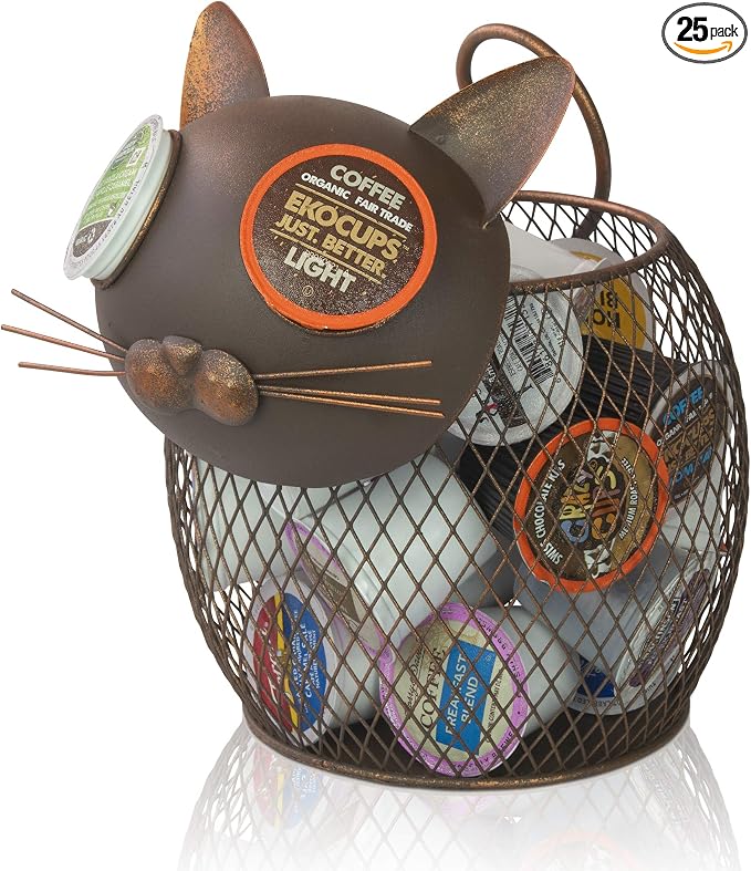 Made Easy Kit Coffee Pod Organizer - Home Coffee Bar Functional Décor - Café Station Countertop Storage Accessories (Cat)