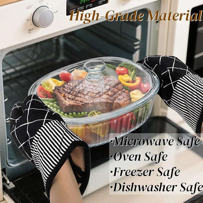 Noamus 2 Pieces 3Qt Glass Casserole Dish with Lid, Extra Large Oval Glass Baking Pan, Heat-Resistant Covered Lasagna Cookware, Clear Deep Food Container, Mixing Bowl for Cooking, Oven&Microwave Safe