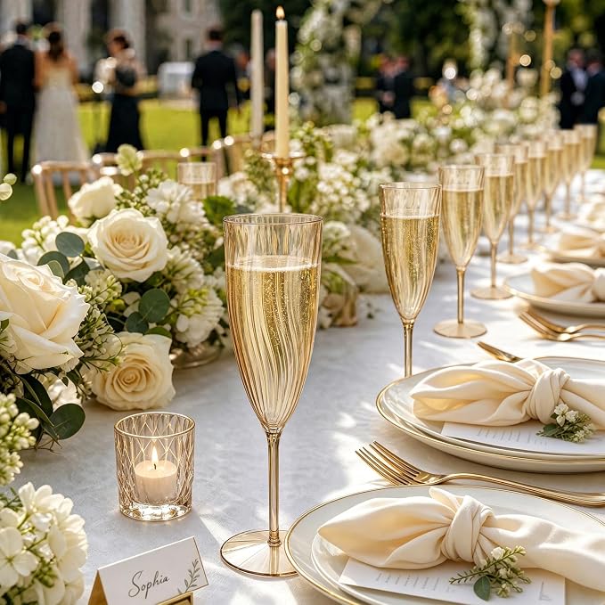 WDF 36PCS Brown Champagne Flutes Plastic - 6 OZ Disposable Champagne Flutes for Wedding/Birthday/Parties/Brindis
