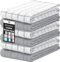 Homaxy Premium Cotton Kitchen Towels 16"x 28", Large Natural Ring Spun 390 GSM Dish Towels, Super Absorbent Terry Kitchen Hand Towels, Soft Tea Towels with Hanging Loop, Light Grey Check, 6 Pack