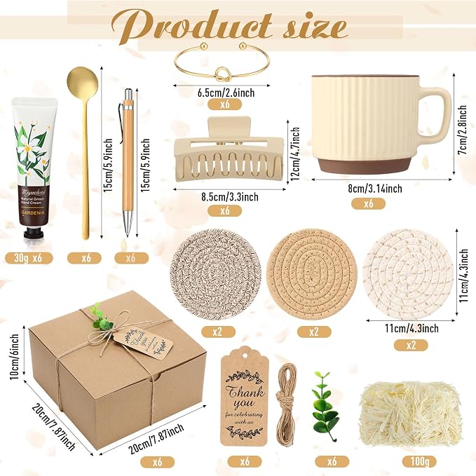 Reallnaive 61 Pcs Baby Shower Prizes for Game Winners Include Ceramic Mug Coaster Hand Cream Pen Spoon Bracelet Hair Clip Card Gift Box with Raffia for Guests Gender Reveal Bridal Shower Party(Beige)