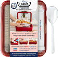 Fancy Panz Red Premium Aluminum Foil Pan Carrier with Secure Latch Lid & Hot/Cold Gel Pack - Made in USA Reusable Casserole Carrier for Half Size Pans - Food Transport Holder for Entertaining