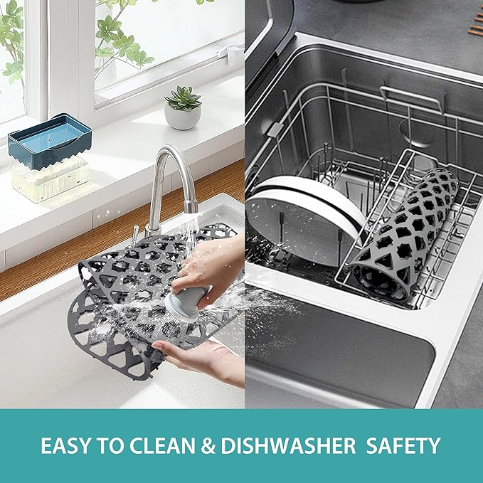 SAMSIER Silicone Sink Protectors Mats (13x11 & 14x12 & 16x12 & 18x16 & 19x14 & 21x16 & 22x13 & 25x16 & 26x14 & 28x14 & 30x16) for Bottom of Kitchen Sink (21”x16”, Rear Drain)