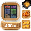 400 Pcs Air Fryer Liners Disposable, 8” Square Unbleached Heavy Duty Air Fryer Paper Liners, Parchment Paper for 5-8 qt Airfryer Basket, Non-Stick & Non-Leak Airfryer Liners for Deep Fryer Accessories