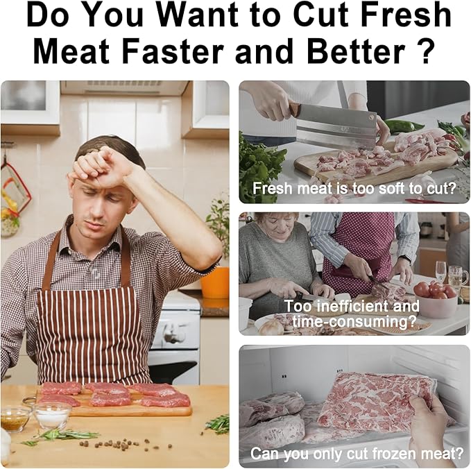 Fresh Meat Slicer, Manual Meat Slicer for Fresh Raw Meat, Meal Prep for the Week, Adjustable Thickness 2mm or 4mm, 17 Blades get 18 Meat Slices, Meat Cleavers can be Sliced, Striped, Diced -Gray