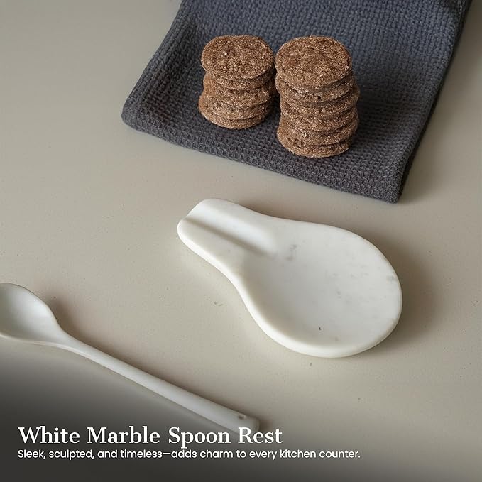 Marble Spoon Rest –Kitchen Utensil Holder, Heat-Resistant & Non-Slip Base – Marble Accessory for Stove Top & Countertop, Elegant Gift