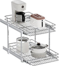 2-Tier Pull Out Cabinet Organizer, 15.5" W x 21.5" D, Heavy Duty Dual Slide Out Shelves for Base Cabinets, Chrome Wire Basket Drawer for Pantry, Kitchen & Bathroom Storage