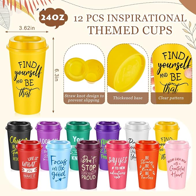 Skylety 12 Sets/48 Pcs Employee Appreciation Gift Baskets Bulk 16oz Inspirational Coffee Cup with Spiral Notebook, Pen & Keychain, Thank You Gifts for Staff, Teacher,Coworker, Team (Classic Color)