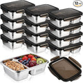 12 Pack 304 Stainless Steel Food Storage Containers 2 Compartment Food Grade Metal Lunch Bento Boxes with Airtight Lid 25 oz/750ml Meal Prep Container Freezer Dishwasher Safe