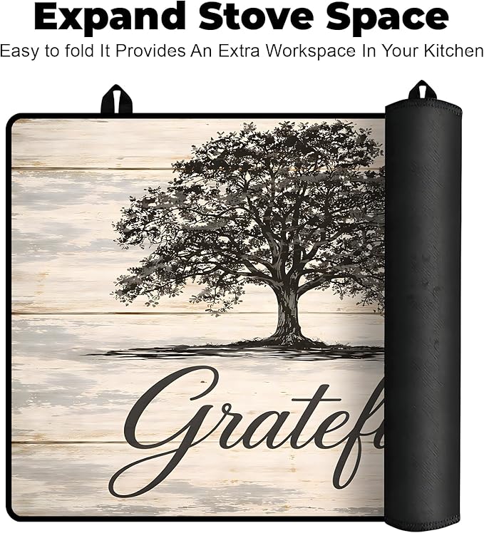 Stove Top Cover- Mat for Electric Stove Protector with Anti-Slip Rubber Coating Dish Drying Mats Scratch-Resistant (Big Tree, 28.5" x 20.5")