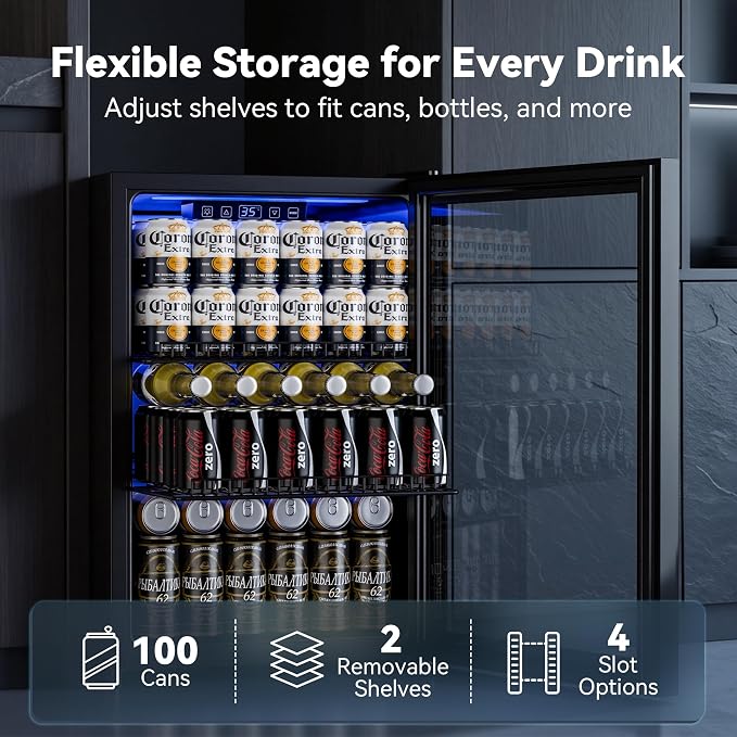 Manastin Beverage Refrigerator Cooler Freestanding Mini Fridge Cooler with Glass Door, Adjustable Shelves & Digital Temperature Display for Soda, Beer or Wine (Black, 2.47 Cu.Ft)
