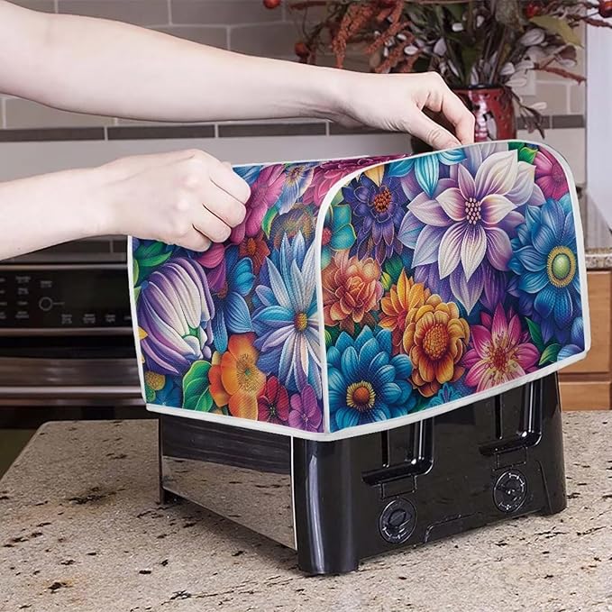 Bright Blossoms Kitchen Blender Cover Toaster Cover Boho Mandala Floral 2 Slice Washable Kitchen Accessories Small Appliance Protector Covers