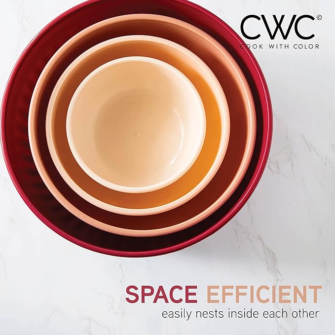 COOK WITH COLOR Prep Bowls with Lids- Wide and Deep Nesting Plastic Small Mixing Bowl Set with Lids, 8 Piece Set - Wide Bowls, Rose