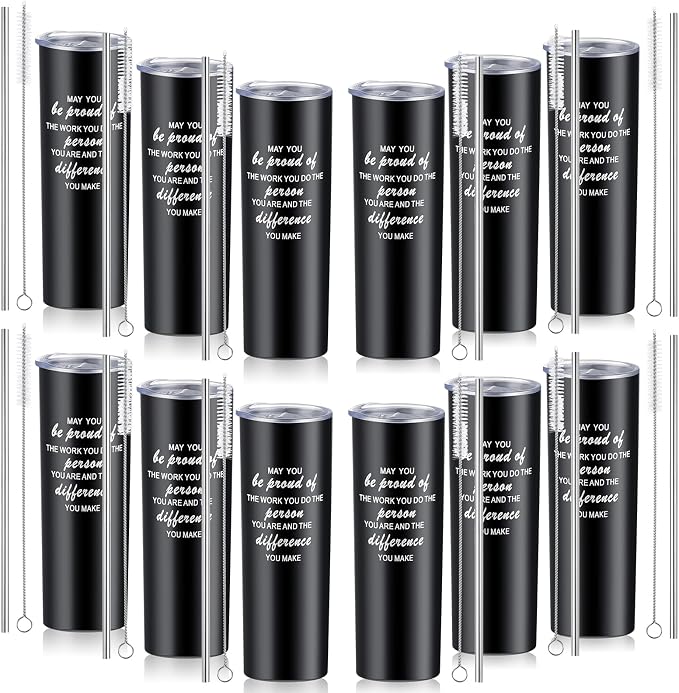 Lallisa 12 Sets Thank You Gifts for Men Women Insulated Stainless Steel Travel Tumbler Mug 20oz Inspirational Appreciation Christmas Gifts for Boss Teacher Employee Coworker Friends(Black)