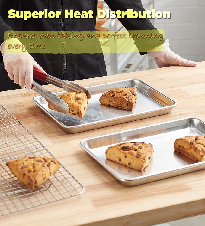 6-Pack 1/4 Size Sheet Pan with Cover Set (12 Piece Bundle), Dishwasher Safe Baking Pans & NSF Certified Polypropylene Lids, Compact Quarter Bun Pan for Meal Prep, Baking & Storage - Silver/Translucent