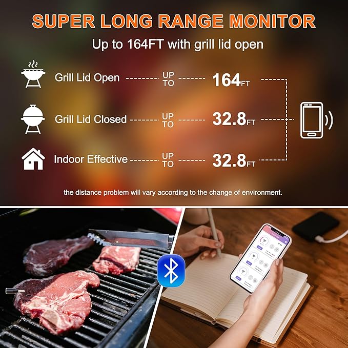 Smart Wireless Meat Thermometer with Ultra-Thin Probe | Long Range Cooking Thermometer with App for Remote Monitoring of BBQ, Grill, Kitchen, Smoker, Rotisserie