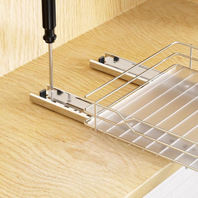Pull Out Spice Rack Organizer for Cabinet, Slide Out Spice Organization for Cabinet Storage for Spices, Bottles & Jars, Sliding Spice Shelf for Narrow Kitchen Cabinets, Pantry, 8.5"W x 10.5"D x 2.5"H