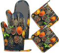 Oven Mitts and Pot Holders Sets Colorful Spices Silicone Kitchen Mits Potholders Cooking Herb Spoons Heat Resistant 4Pcs Oven Gloves Hot Pads for Baking Cooking BBQ Grilling Home Decor