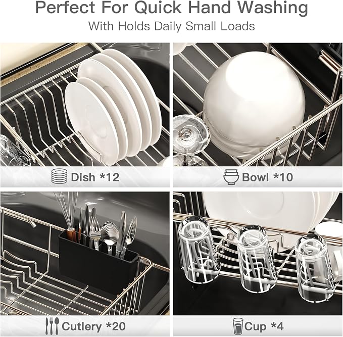 MAJALiS Dish Drying Rack Over The Sink with Utensil Holder, Mat | Expandable Stainless Steel Dish Drainer for Small Kitchen, Apartment, RV, Counter Space Saving, Perfect Fit, Rustproof