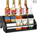 Mini Coffee Syrup Rack, 2-Tier | Syrup Bottles Holder, Liquor Bottle Display Shelf, Rustic Wooden Countertop Organizer, For Coffee Bar, Spirits, Tea