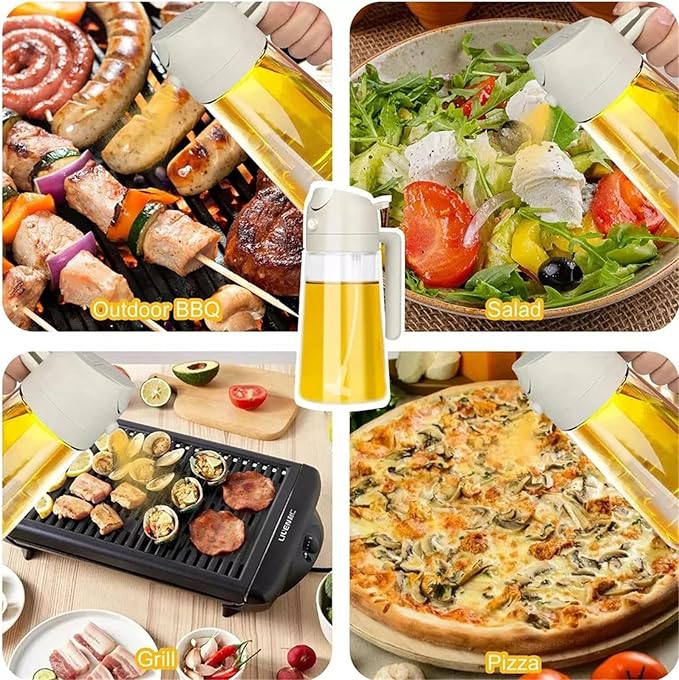 2-in-1 Oil Sprayer & Pourer – 16oz / 500ml Oil Bottle for Kitchen, BBQ, Baking, Salad – Black/White/Green/Yellow(2Pcs Green)