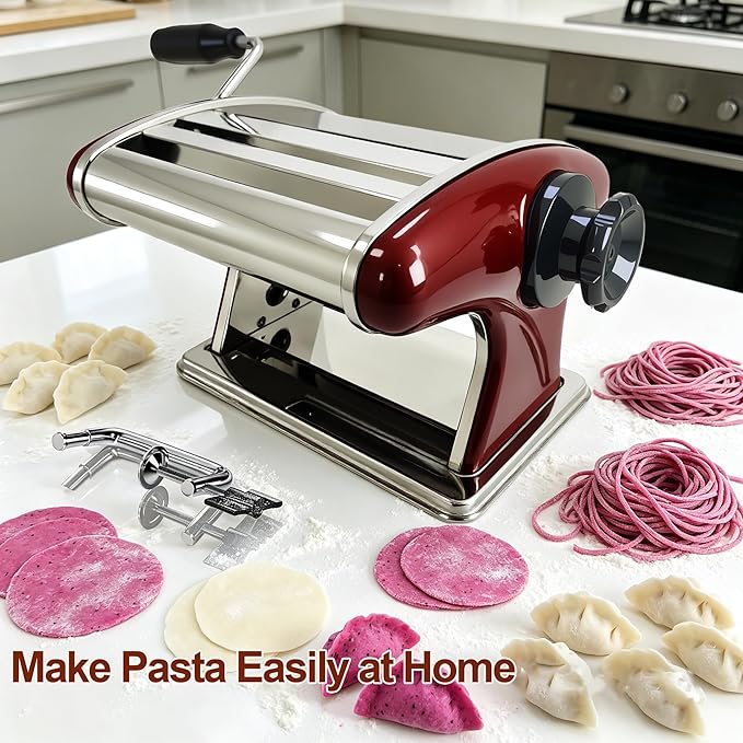Manual Pasta Maker Machine - Noodle Machine Dough Roller Hand Crank,No Disassembled-2/4mm Width Noodle/0.3-5mm Thickness Dough