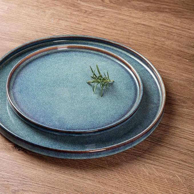 AmorArc Stoneware Dinnerware Sets for 4,Round Reactive Glaze Ceramic Plates and Bowls Set,Highly Scrath Resistant Dishware | Dishwasher & Microwave Safe Dishes Set,Service for 4 (12pc)