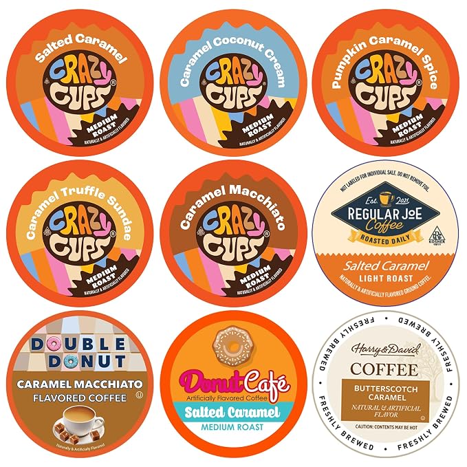 Perfect Samplers Caramel Coffee Pods Variety Pack, Medium Roast for Keurig K-Cups Machines, Assorted Flavored Sampler, 30 Count
