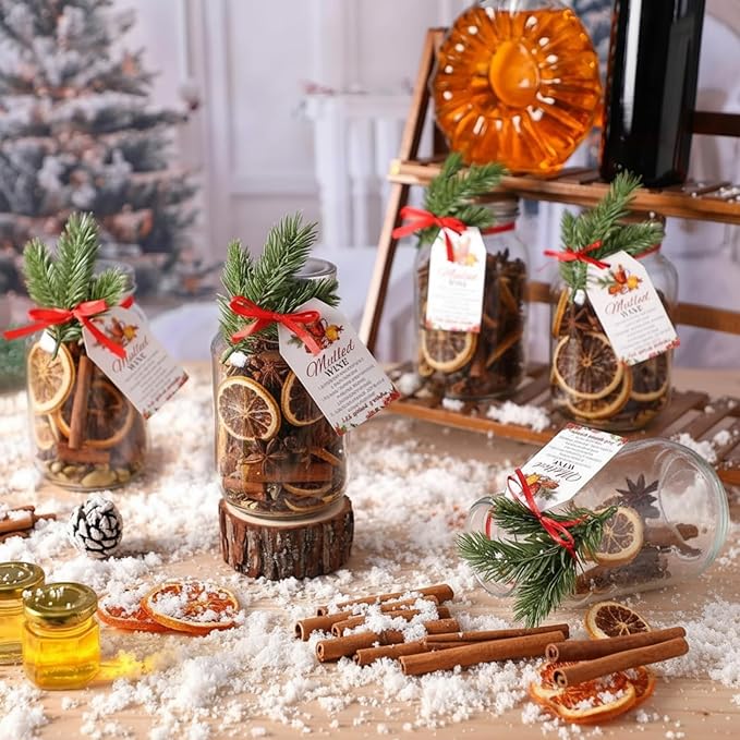 Honeydak 6 Set Christmas Wine Potpourri Simmer Pot Gifts Christmas DIY Mulled Wine Gifts Mulling Spices Mugs Mulled Apple Cider Jars Without Spices for Holiday Winter House Warming Simmering Supplies