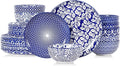 Selamica Ceramic Plates and Bowls Sets,24 Pieces Dinnerware Sets for 8,Scratch Resistant Dish Set for family gathering,Dishwasher & Microwave Safe, Vintage Blue