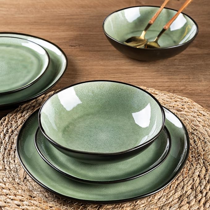 AmorArc Ceramic Dinnerware Sets,Handmade Reactive Glaze Stoneware Plates and Bowls Sets,Highly Scratch Resistant | Dishwasher & Microwave Safe Dishes Set,Service for 4 (12pc)